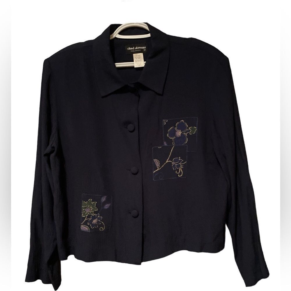 Chad Steven’s Vintage Embroidered Navy Blue Jacket Shirt  Size 14   USA